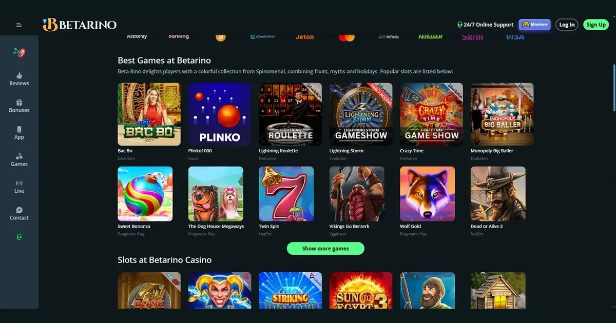 betarino casino website preview